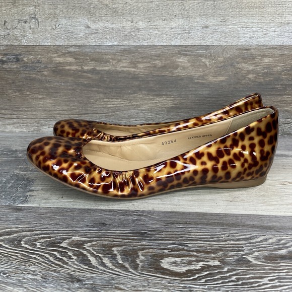 J. Crew sz 7 Tortoise Cece Patent Leather Ballet Flats Leopard Italy 49254 Sz 7 - Picture 1 of 11
